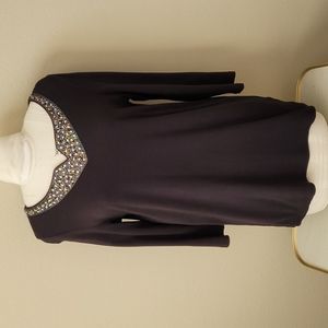 Rafaella Black Tunic With Jeweled Neckline Size Medium